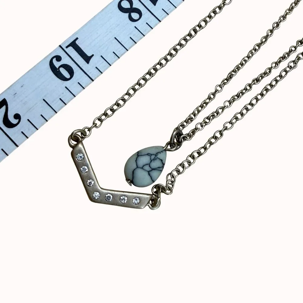 Layered Gold-Tone Necklace With Chevron Rhinestone‎ Bar & Faux Turquoise Pendant